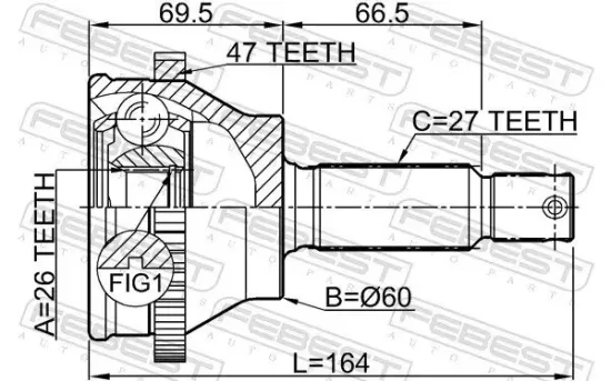 Gelenksatz, Antriebswelle Vorderachse radseitig FEBEST 1210-SON25A47 Bild Gelenksatz, Antriebswelle Vorderachse radseitig FEBEST 1210-SON25A47