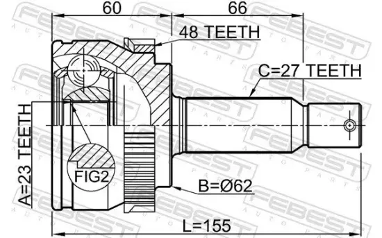 Gelenksatz, Antriebswelle Vorderachse radseitig FEBEST 1210-TUC20A48 Bild Gelenksatz, Antriebswelle Vorderachse radseitig FEBEST 1210-TUC20A48