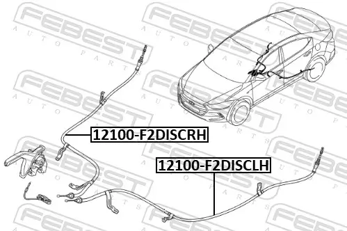 Seilzug, Feststellbremse hinten links FEBEST 12100-F2DISCLH Bild Seilzug, Feststellbremse hinten links FEBEST 12100-F2DISCLH