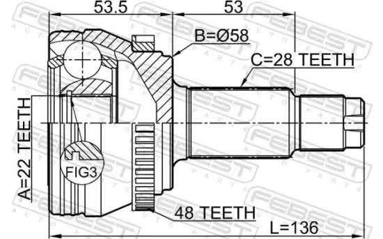 Gelenksatz, Antriebswelle Hinterachse radseitig FEBEST 1410-NACTRA48 Bild Gelenksatz, Antriebswelle Hinterachse radseitig FEBEST 1410-NACTRA48
