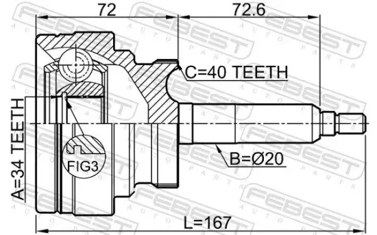 Gelenksatz, Antriebswelle Vorderachse radseitig FEBEST 1410-ROD Bild Gelenksatz, Antriebswelle Vorderachse radseitig FEBEST 1410-ROD