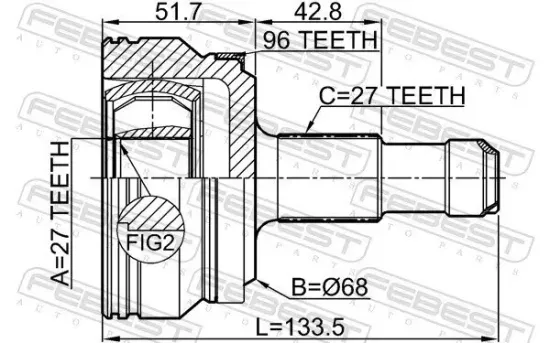 Gelenksatz, Antriebswelle FEBEST 1610-212A96R Bild Gelenksatz, Antriebswelle FEBEST 1610-212A96R