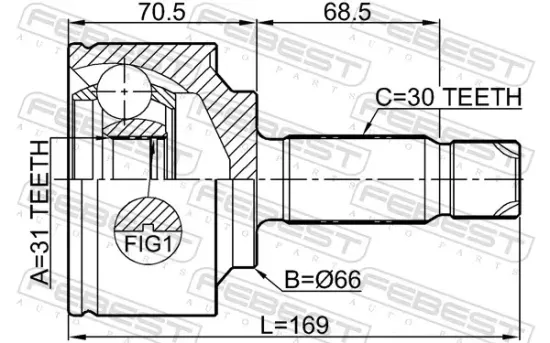 Gelenksatz, Antriebswelle Vorderachse radseitig FEBEST 1610-447 Bild Gelenksatz, Antriebswelle Vorderachse radseitig FEBEST 1610-447