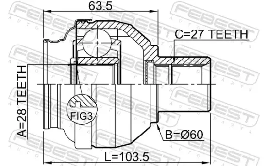 Gelenksatz, Antriebswelle getriebeseitig Vorderachse rechts FEBEST 1611-156FRH Bild Gelenksatz, Antriebswelle getriebeseitig Vorderachse rechts FEBEST 1611-156FRH
