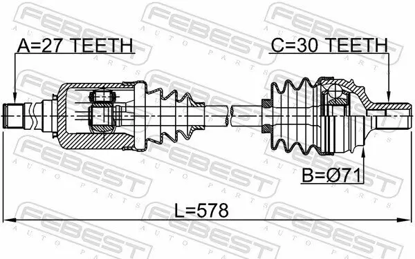 Antriebswelle FEBEST 1614-221FRH Bild Antriebswelle FEBEST 1614-221FRH