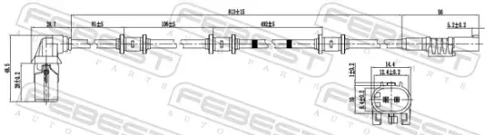 Sensor, Raddrehzahl Vorderachse rechts FEBEST 16606-008 Bild Sensor, Raddrehzahl Vorderachse rechts FEBEST 16606-008