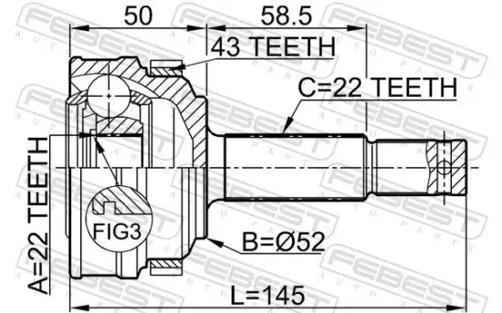 Gelenksatz, Antriebswelle Vorderachse radseitig FEBEST 1810-014A43 Bild Gelenksatz, Antriebswelle Vorderachse radseitig FEBEST 1810-014A43