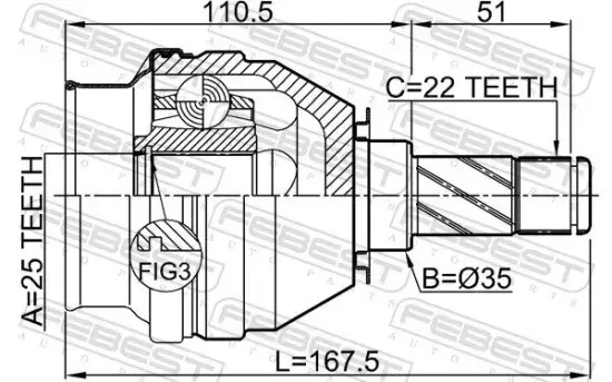 Gelenksatz, Antriebswelle FEBEST 1811-Z18X Bild Gelenksatz, Antriebswelle FEBEST 1811-Z18X