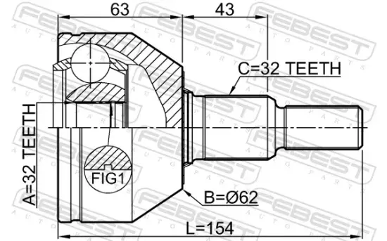 Gelenksatz, Antriebswelle radseitig Vorderachse FEBEST 2010-WLF Bild Gelenksatz, Antriebswelle radseitig Vorderachse FEBEST 2010-WLF