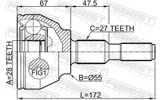 Gelenksatz, Antriebswelle Vorderachse radseitig FEBEST 2110-CNG Bild Gelenksatz, Antriebswelle Vorderachse radseitig FEBEST 2110-CNG