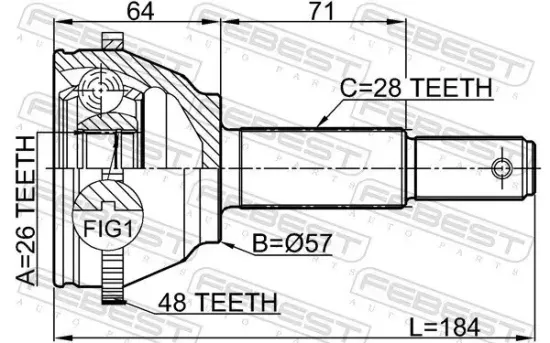 Gelenksatz, Antriebswelle radseitig Vorderachse FEBEST 2110-FYA48 Bild Gelenksatz, Antriebswelle radseitig Vorderachse FEBEST 2110-FYA48