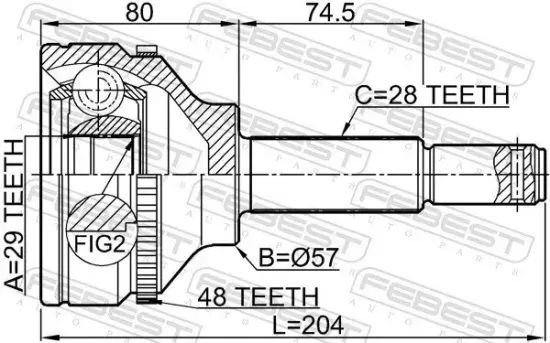 Gelenksatz, Antriebswelle radseitig Vorderachse FEBEST 2110-TT9A48 Bild Gelenksatz, Antriebswelle radseitig Vorderachse FEBEST 2110-TT9A48