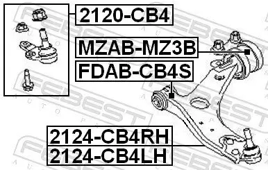 Trag-/Führungsgelenk Hinterachse Vorderachse unten außen FEBEST 2120-CB4 Bild Trag-/Führungsgelenk Hinterachse Vorderachse unten außen FEBEST 2120-CB4