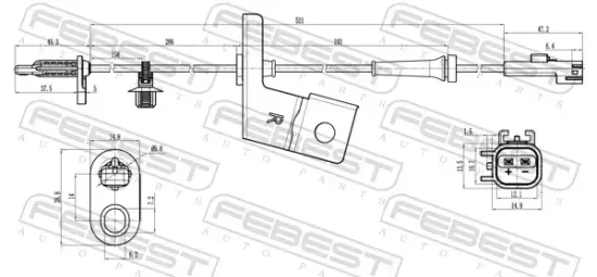 Sensor, Raddrehzahl Vorderachse rechts FEBEST 21606-012 Bild Sensor, Raddrehzahl Vorderachse rechts FEBEST 21606-012