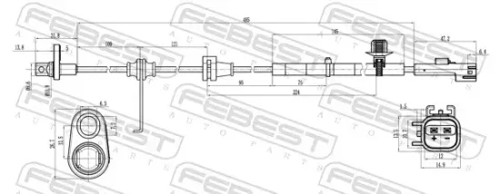 Sensor, Raddrehzahl Hinterachse FEBEST 21606-014 Bild Sensor, Raddrehzahl Hinterachse FEBEST 21606-014