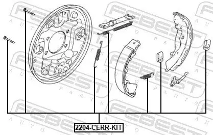 Zubehörsatz, Feststellbremsbacken Hinterachse FEBEST 2204-CERR-KIT Bild Zubehörsatz, Feststellbremsbacken Hinterachse FEBEST 2204-CERR-KIT