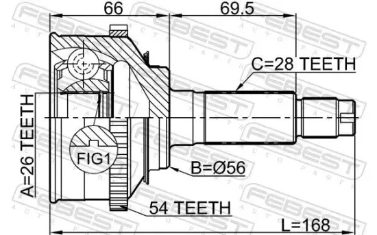 Gelenksatz, Antriebswelle Vorderachse radseitig FEBEST 2210-016A54 Bild Gelenksatz, Antriebswelle Vorderachse radseitig FEBEST 2210-016A54