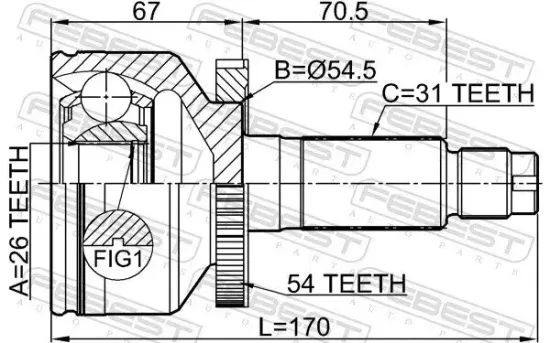 Gelenksatz, Antriebswelle Vorderachse radseitig FEBEST 2210-CARNA54 Bild Gelenksatz, Antriebswelle Vorderachse radseitig FEBEST 2210-CARNA54