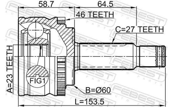 Gelenksatz, Antriebswelle Vorderachse radseitig FEBEST 2210-CD20A46 Bild Gelenksatz, Antriebswelle Vorderachse radseitig FEBEST 2210-CD20A46