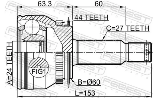 Gelenksatz, Antriebswelle FEBEST 2210-CER15A44 Bild Gelenksatz, Antriebswelle FEBEST 2210-CER15A44