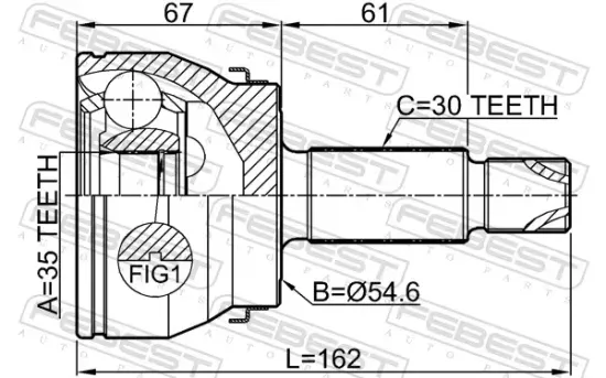 Gelenksatz, Antriebswelle Vorderachse radseitig FEBEST 2210-MQ4F Bild Gelenksatz, Antriebswelle Vorderachse radseitig FEBEST 2210-MQ4F