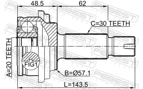 Gelenksatz, Antriebswelle radseitig Hinterachse FEBEST 2210-MQ4R Bild Gelenksatz, Antriebswelle radseitig Hinterachse FEBEST 2210-MQ4R