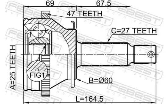 Gelenksatz, Antriebswelle radseitig Vorderachse FEBEST 2210-NS27A47 Bild Gelenksatz, Antriebswelle radseitig Vorderachse FEBEST 2210-NS27A47