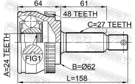Gelenksatz, Antriebswelle Vorderachse radseitig FEBEST 2210-NSP20A48 Bild Gelenksatz, Antriebswelle Vorderachse radseitig FEBEST 2210-NSP20A48