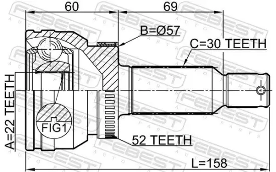 Gelenksatz, Antriebswelle Hinterachse radseitig FEBEST 2210-SORA52R Bild Gelenksatz, Antriebswelle Hinterachse radseitig FEBEST 2210-SORA52R