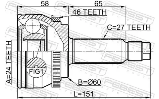 Gelenksatz, Antriebswelle Vorderachse radseitig FEBEST 2210-SOUA46 Bild Gelenksatz, Antriebswelle Vorderachse radseitig FEBEST 2210-SOUA46