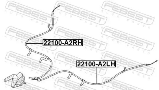 Seilzug, Feststellbremse hinten rechts FEBEST 22100-A2RH Bild Seilzug, Feststellbremse hinten rechts FEBEST 22100-A2RH