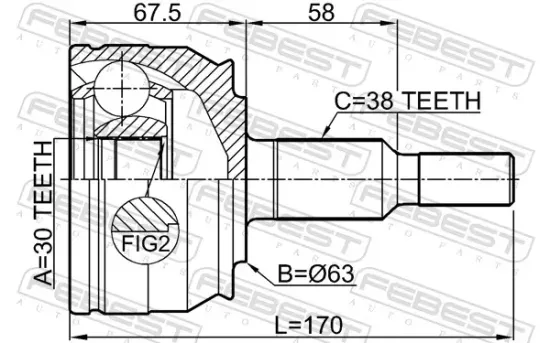 Gelenksatz, Antriebswelle radseitig Vorderachse FEBEST 2310-T6 Bild Gelenksatz, Antriebswelle radseitig Vorderachse FEBEST 2310-T6