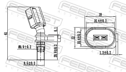 Sensor, Raddrehzahl Vorderachse rechts FEBEST 23606-007 Bild Sensor, Raddrehzahl Vorderachse rechts FEBEST 23606-007