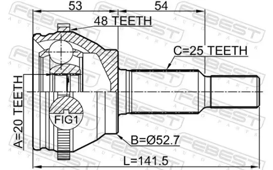 Gelenksatz, Antriebswelle Hinterachse radseitig FEBEST 2410-ARKA48R Bild Gelenksatz, Antriebswelle Hinterachse radseitig FEBEST 2410-ARKA48R