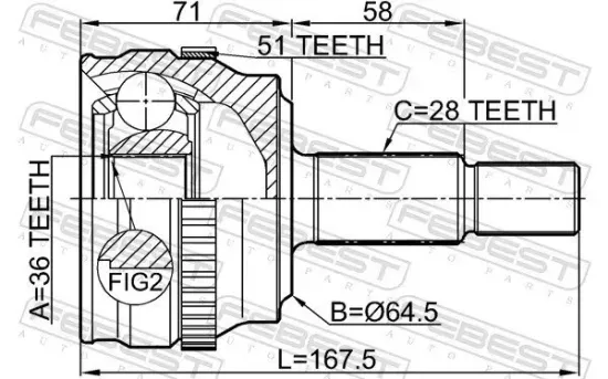 Gelenksatz, Antriebswelle FEBEST 2410-MASTA51 Bild Gelenksatz, Antriebswelle FEBEST 2410-MASTA51