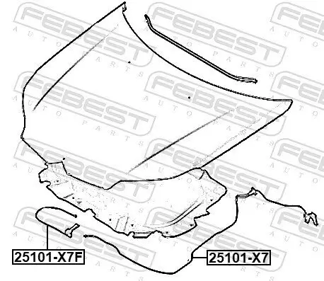 Motorhaubenzug FEBEST 25101-X7F Bild Motorhaubenzug FEBEST 25101-X7F