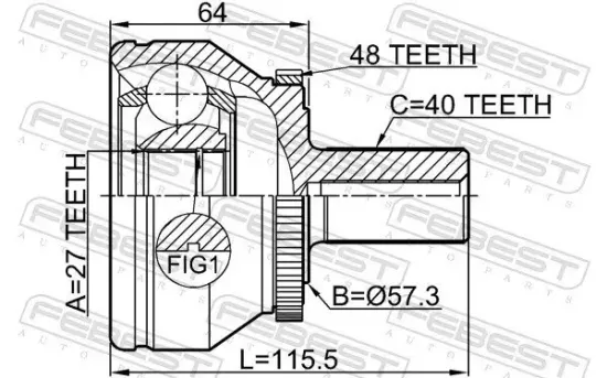 Gelenksatz, Antriebswelle Vorderachse radseitig FEBEST 2710-XC90WDA48 Bild Gelenksatz, Antriebswelle Vorderachse radseitig FEBEST 2710-XC90WDA48