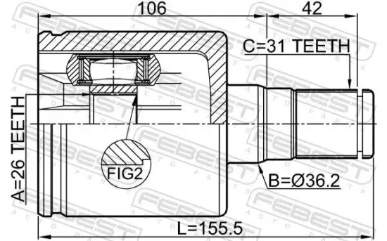 Gelenksatz, Antriebswelle FEBEST 2711-S60IILH Bild Gelenksatz, Antriebswelle FEBEST 2711-S60IILH