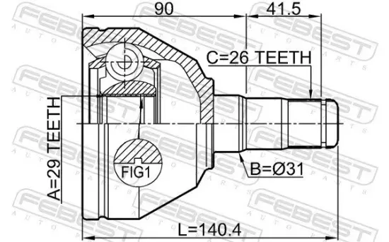 Gelenksatz, Antriebswelle getriebeseitig Vorderachse links FEBEST 2711-XC90WDLH Bild Gelenksatz, Antriebswelle getriebeseitig Vorderachse links FEBEST 2711-XC90WDLH