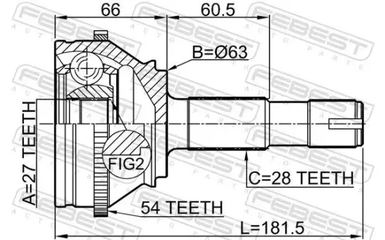 Gelenksatz, Antriebswelle radseitig Vorderachse FEBEST 2810-DUCA54 Bild Gelenksatz, Antriebswelle radseitig Vorderachse FEBEST 2810-DUCA54