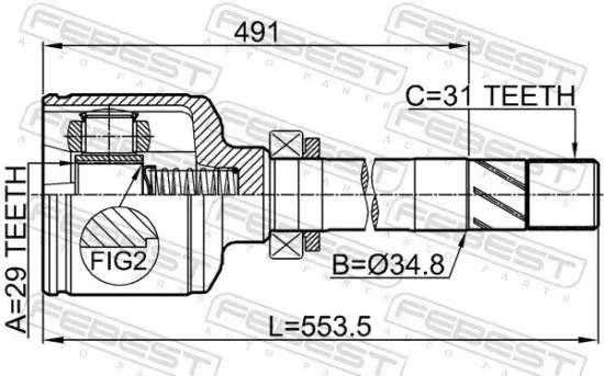 Gelenksatz, Antriebswelle Vorderachse rechts getriebeseitig FEBEST 2811-DUCRH Bild Gelenksatz, Antriebswelle Vorderachse rechts getriebeseitig FEBEST 2811-DUCRH