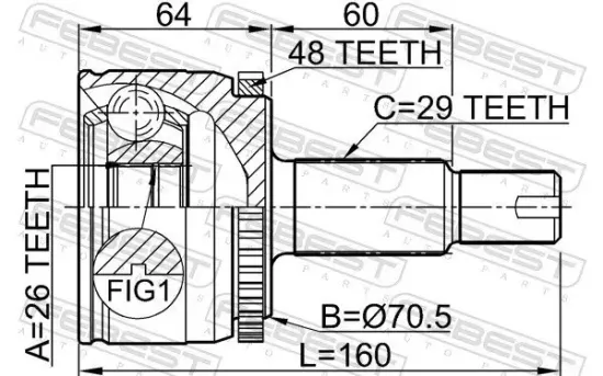 Gelenksatz, Antriebswelle radseitig Vorderachse FEBEST 2910-DIVF Bild Gelenksatz, Antriebswelle radseitig Vorderachse FEBEST 2910-DIVF