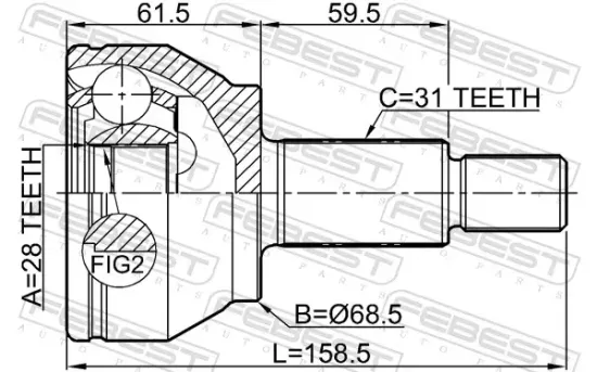 Gelenksatz, Antriebswelle Hinterachse radseitig FEBEST 2910-L405R Bild Gelenksatz, Antriebswelle Hinterachse radseitig FEBEST 2910-L405R