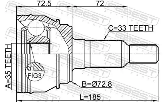 Gelenksatz, Antriebswelle Vorderachse radseitig FEBEST 3210-ESCIII Bild Gelenksatz, Antriebswelle Vorderachse radseitig FEBEST 3210-ESCIII