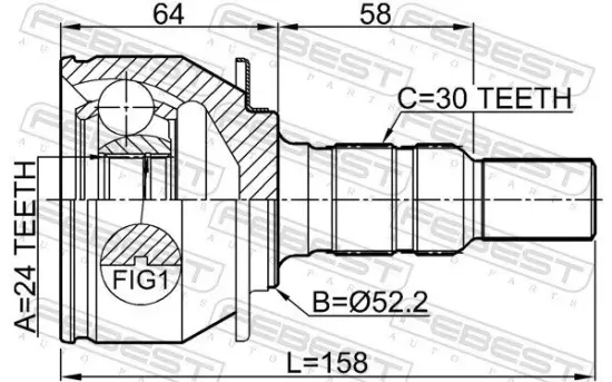 Gelenksatz, Antriebswelle Vorderachse radseitig FEBEST 3210-SRXLF1 Bild Gelenksatz, Antriebswelle Vorderachse radseitig FEBEST 3210-SRXLF1
