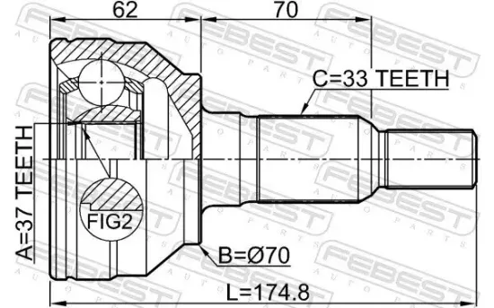 Gelenksatz, Antriebswelle Vorderachse radseitig FEBEST 3610-H3 Bild Gelenksatz, Antriebswelle Vorderachse radseitig FEBEST 3610-H3