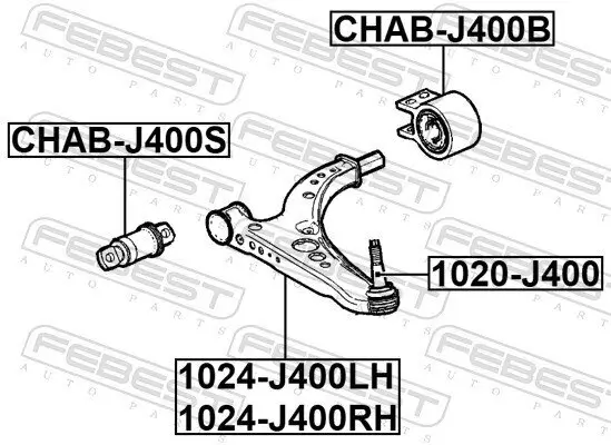 Lagerung, Lenker Vorderachse hinten FEBEST CHAB-J400B Bild Lagerung, Lenker Vorderachse hinten FEBEST CHAB-J400B