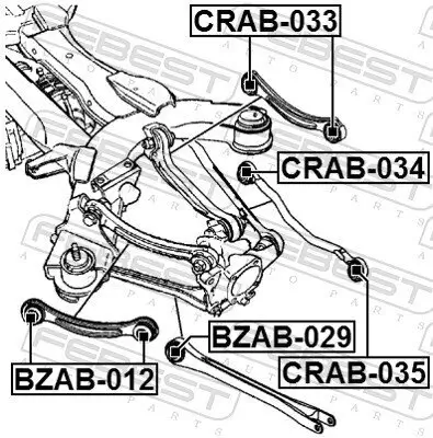 Lagerung, Lenker innen oben Hinterachse oben mitte außen FEBEST CRAB-033 Bild Lagerung, Lenker innen oben Hinterachse oben mitte außen FEBEST CRAB-033