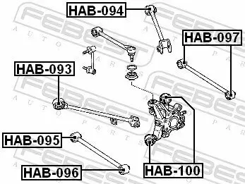 Lagerung, Lenker Hinterachse unten außen innen hinter der Achse FEBEST HAB-097 Bild Lagerung, Lenker Hinterachse unten außen innen hinter der Achse FEBEST HAB-097