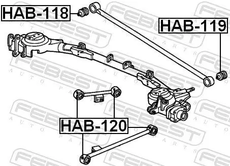 Lagerung, Lenker Hinterachse rechts innen hinter der Achse FEBEST HAB-118 Bild Lagerung, Lenker Hinterachse rechts innen hinter der Achse FEBEST HAB-118